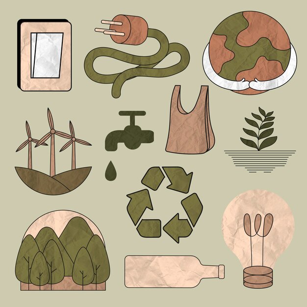 Vector de ilustración de medio ambiente en textura de papel arrugado