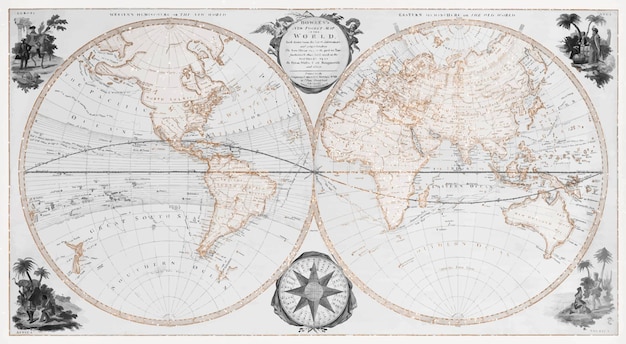 Vector gratuito vector de ilustración vintage de mapa mundial de bolsillo, remezcla de ilustraciones originales.