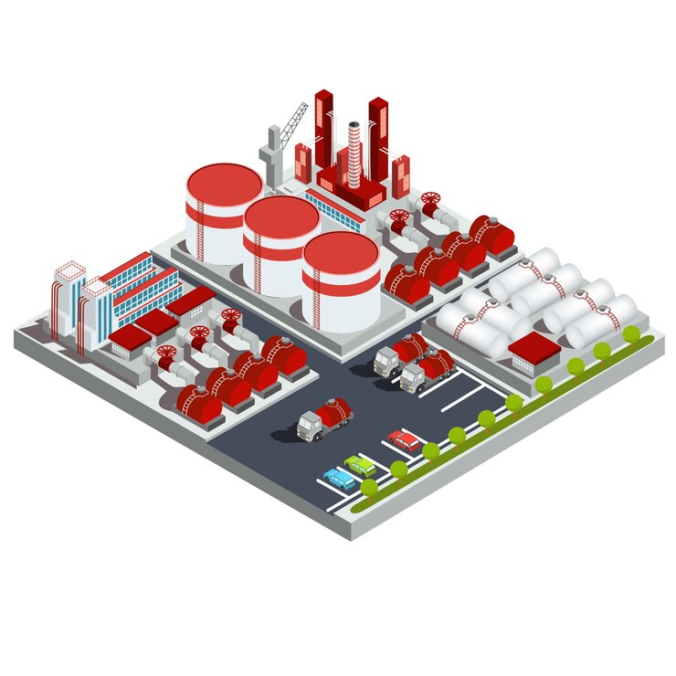 Vector gratuito vector ilustraciones isométricas refinería de petróleo