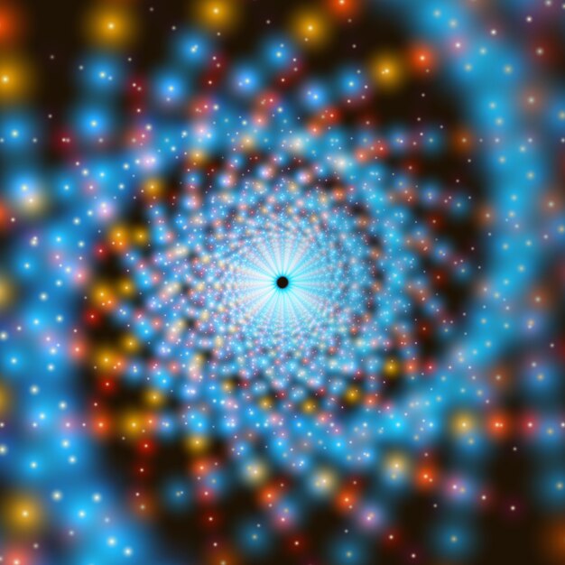 Vector infinito remolino túnel de brillantes bengalas en el fondo. Efecto fractal Los puntos brillantes forman sectores de túnel.