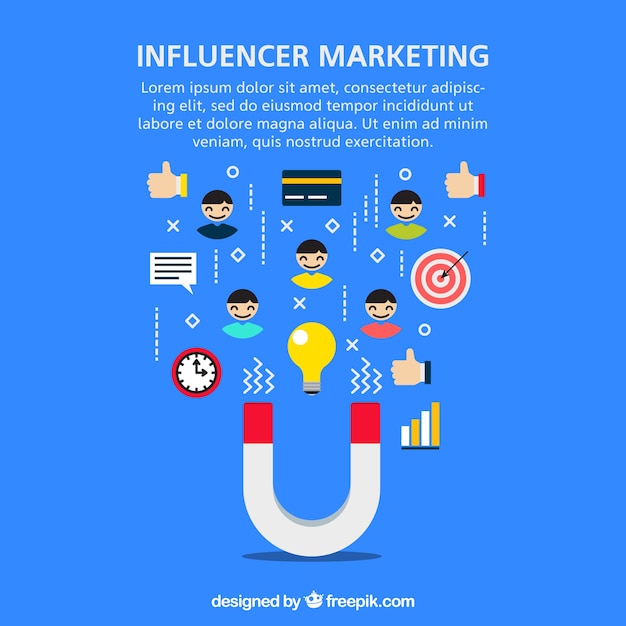 Vector gratuito vector de influencer marketing con magneto y símbolos