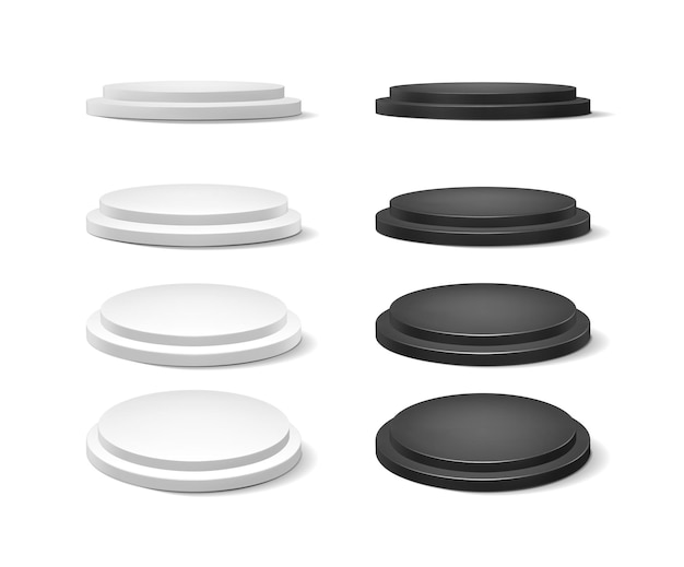 Vector gratuito vector ison set colección de soportes de podio blanco y negro en diferentes direcciones