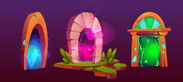 Vector de juego de dibujos animados de portal mágico de hadas de fantasía