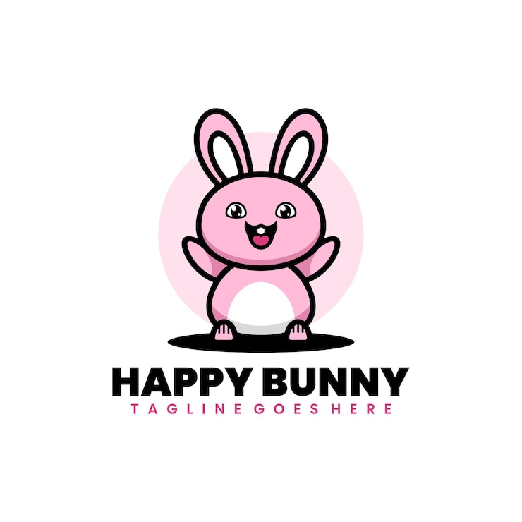 Vector gratuito vector libre conejo feliz diseño de mascota simple