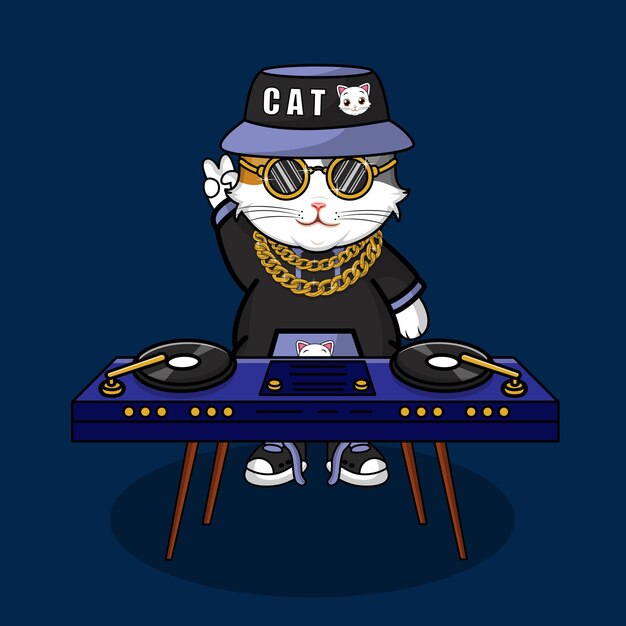 Vector libre lindo gato tocando música dibujos animados vector icono ilustración