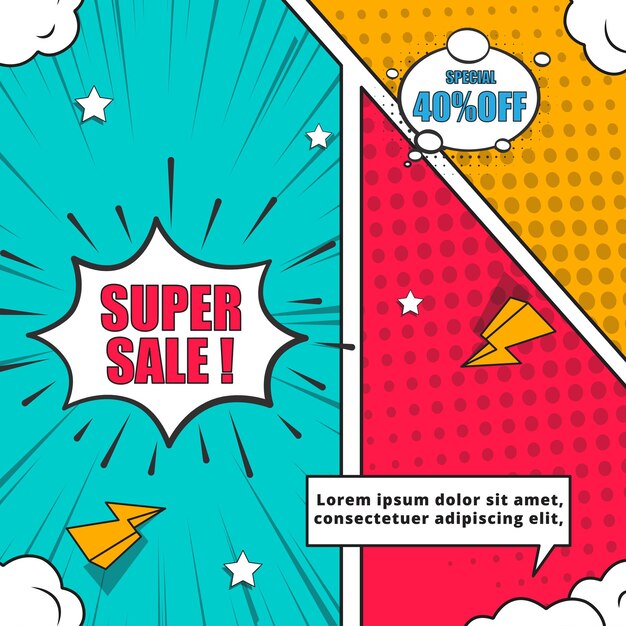 Vector libre vector comics super venta descuento promoción banner