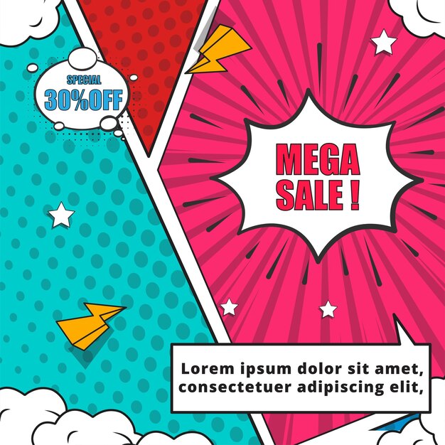 Vector libre vector comics super venta descuento promoción banner