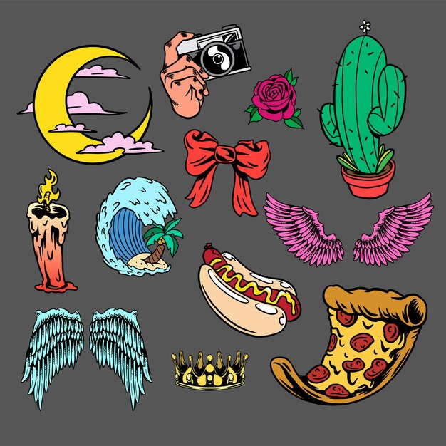 Vector lindo colorido de la colección de la etiqueta engomada