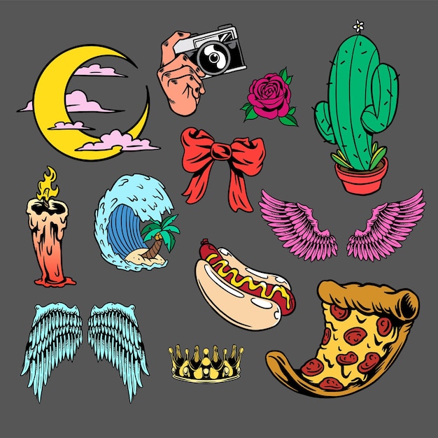 Vector lindo colorido de la colección de la etiqueta engomada