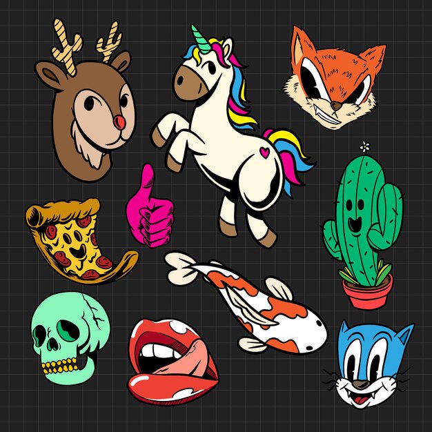 Vector lindo colorido de la colección de la etiqueta engomada