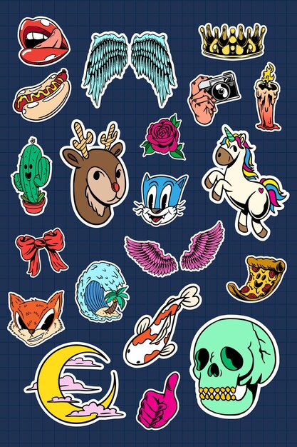 Vector lindo colorido de la colección de la etiqueta engomada