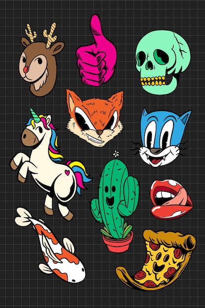 Vector lindo colorido de la colección de la etiqueta engomada