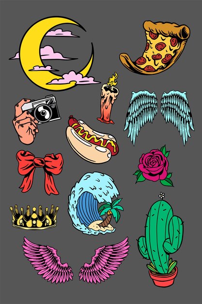 Vector lindo colorido de la colección de la etiqueta engomada