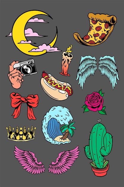 Vector lindo colorido de la colección de la etiqueta engomada