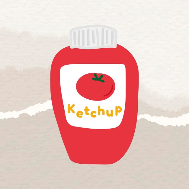 Vector lindo de la etiqueta engomada del garabato de la botella de salsa de ketchup