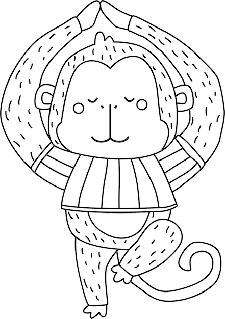 Un vector de un lindo mono haciendo yoga en color blanco y negro