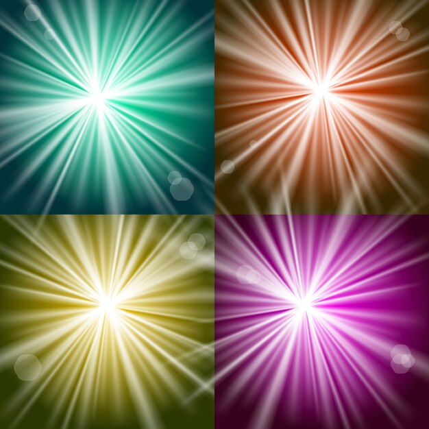 Vector de luces y destellos sobre fondos coloridos