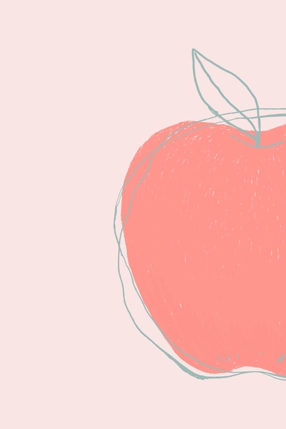 Vector de manzana de doodle de fruta sobre fondo rosa