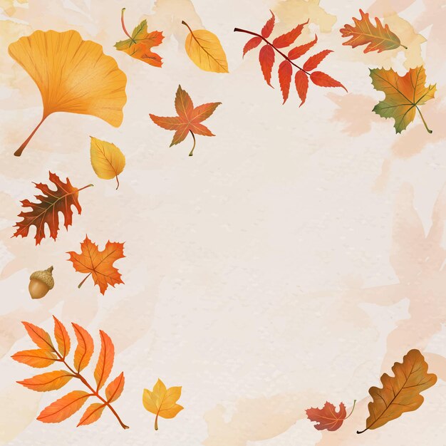 Vector de marco de hojas de otoño sobre fondo beige