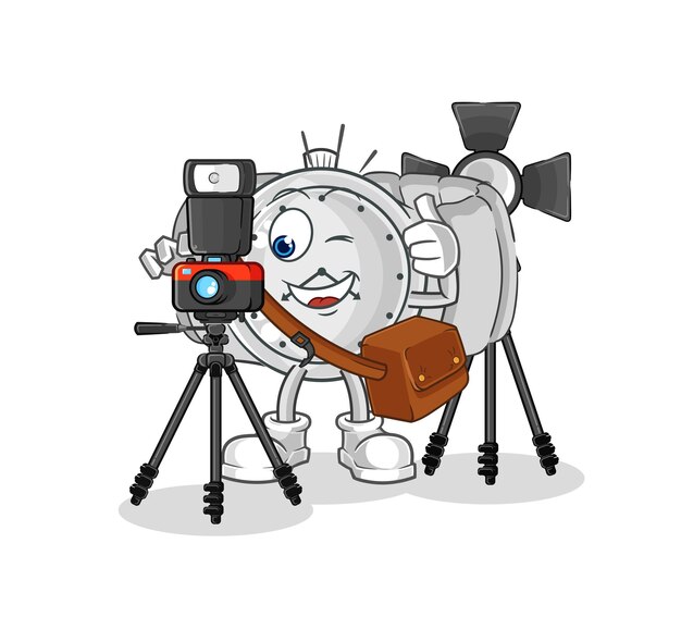 Vector de mascota de dibujos animados de personaje de fotógrafo de reloj de pulsera Vector Premium 