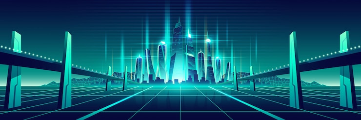 Vector gratuito vector de metrópolis virtual del mundo digital del futuro