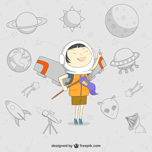 Vector gratuito vector de niño astronauta