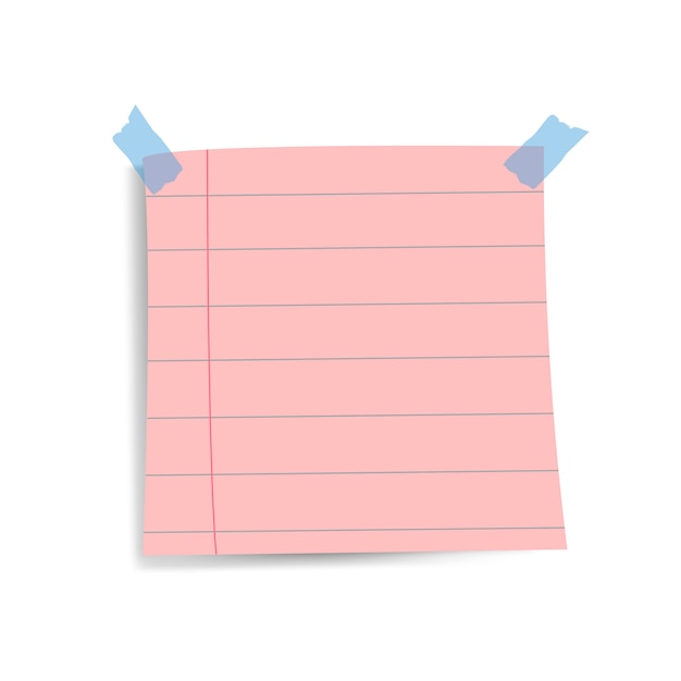 Vector de nota de papel de recordatorio rosa cuadrado en blanco