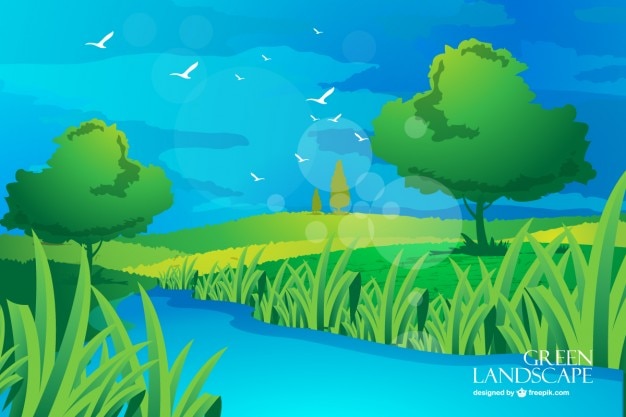 Vector gratuito vector de paisaje con río