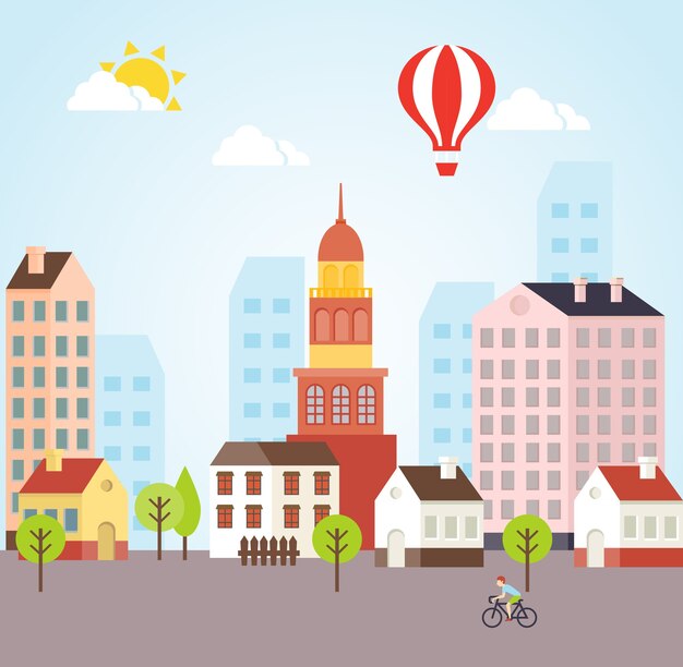 Vector paisaje soleado de la ciudad