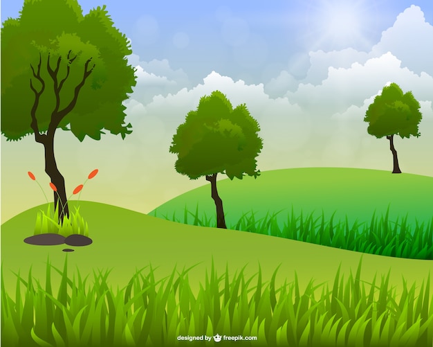 Vector de paisaje con tres árboles