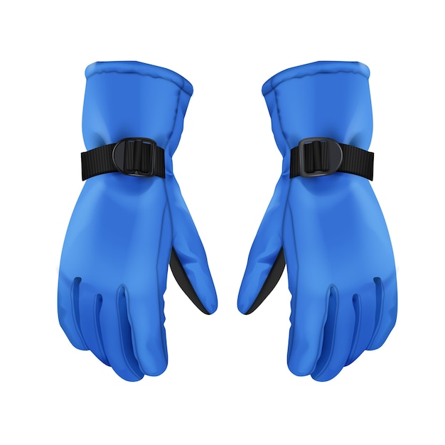 Vector gratuito vector par de guantes de invierno de deporte cálido azul aislado sobre fondo blanco