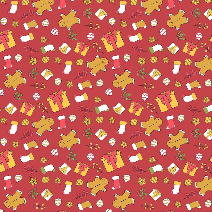 Vector gratuito vector patrón de navidad sobre fondo rojo