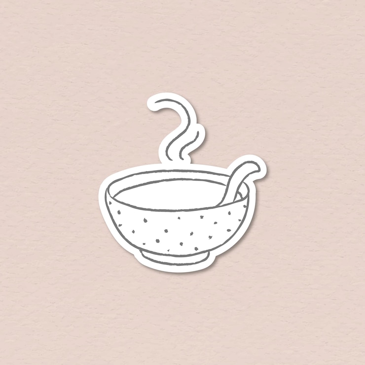 Vector gratuito vector de pegatina de tazón de sopa de garabato