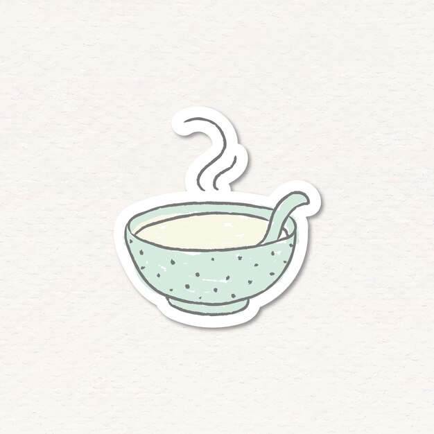 Vector de pegatina de tazón de sopa de garabato