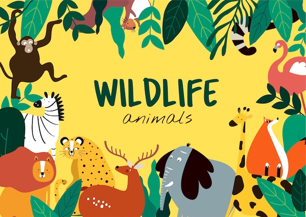 Vector de plantilla de animales de vida silvestre animales estilo de dibujos animados