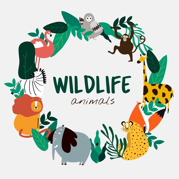 Vector de plantilla de animales de vida silvestre animales estilo de dibujos animados