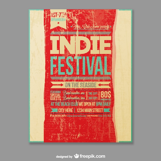 Vector gratuito vector plantilla de festival indie