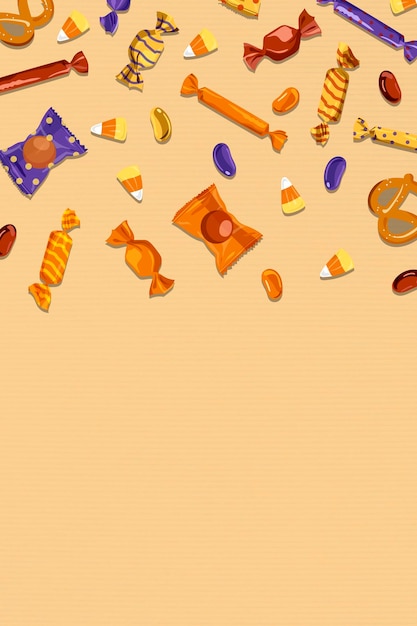 Vector gratuito vector de plantilla de fondo naranja pastel patrón de dulces de halloween