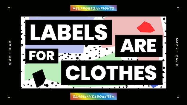 El vector de plantilla LGBTQ con etiquetas es para cotización de ropa para banner de blog