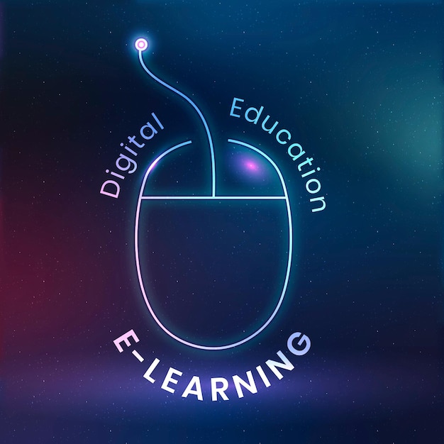 Vector de plantilla de logotipo de educación digital con gráfico de mouse de computadora