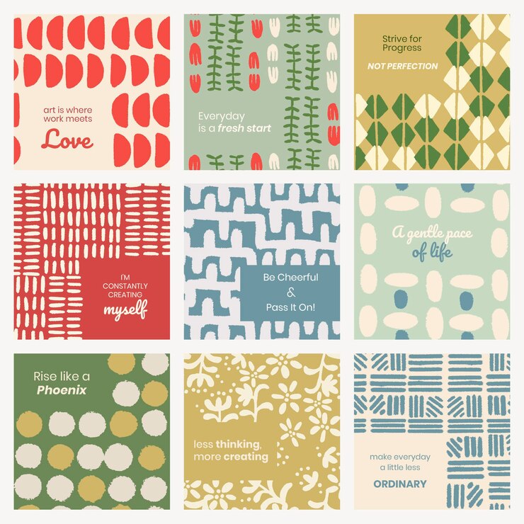 Vector gratuito vector de plantilla de publicación de instagram, patrón vintage, conjunto de citas inspiradoras