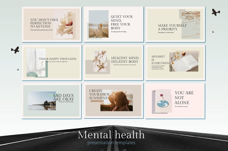 Vector gratuito vector de plantilla de salud mental set presupuesto para presentación