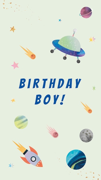 Vector de plantilla de saludo de cumpleaños de galaxia para niño