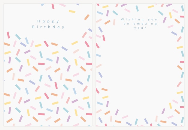 Vector de plantilla de tarjeta de felicitación de cumpleaños con conjunto de espolvorear confeti
