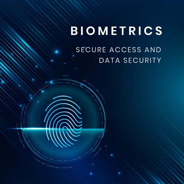 Vector de plantilla de tecnología de seguridad biométrica con escaneo de huellas dactilares