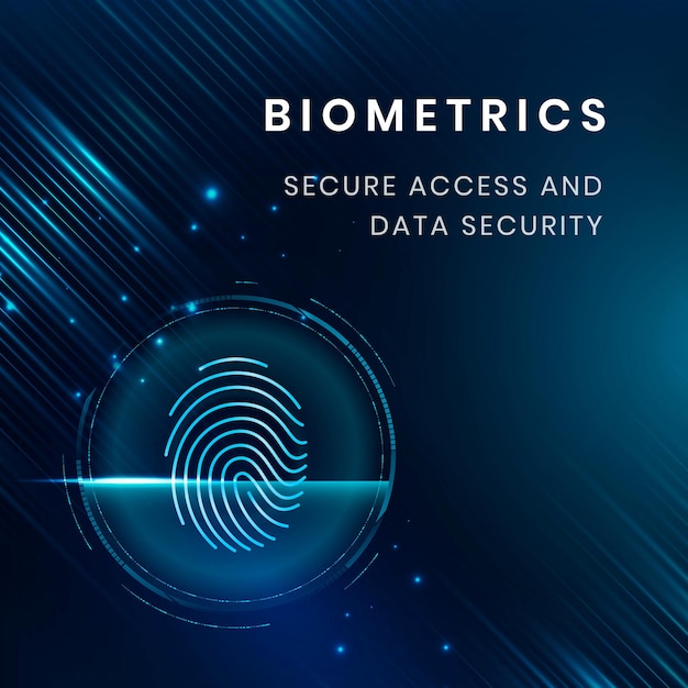 Vector de plantilla de tecnología de seguridad biométrica con escaneo de huellas dactilares