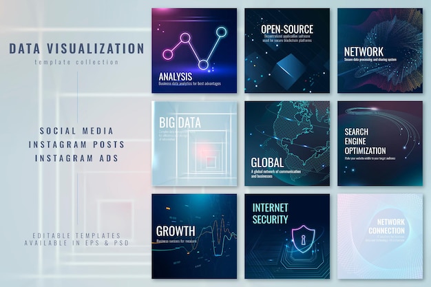 Vector de plantilla de tecnología de visualización de datos compatible con ai set