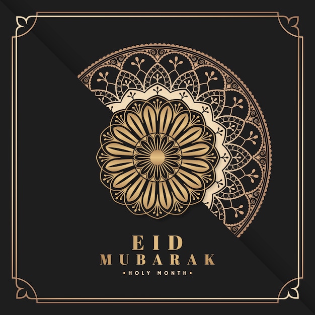 Vector de postal Eid Mubarak negro y oro