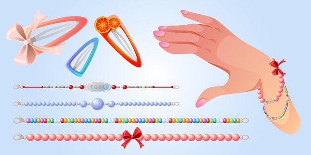 Vector de pulsera de cuentas en la mano y accesorio para chicas