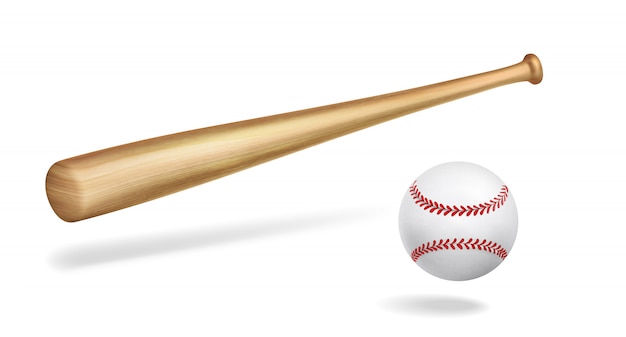 Vector realista de bate y pelota de béisbol de madera